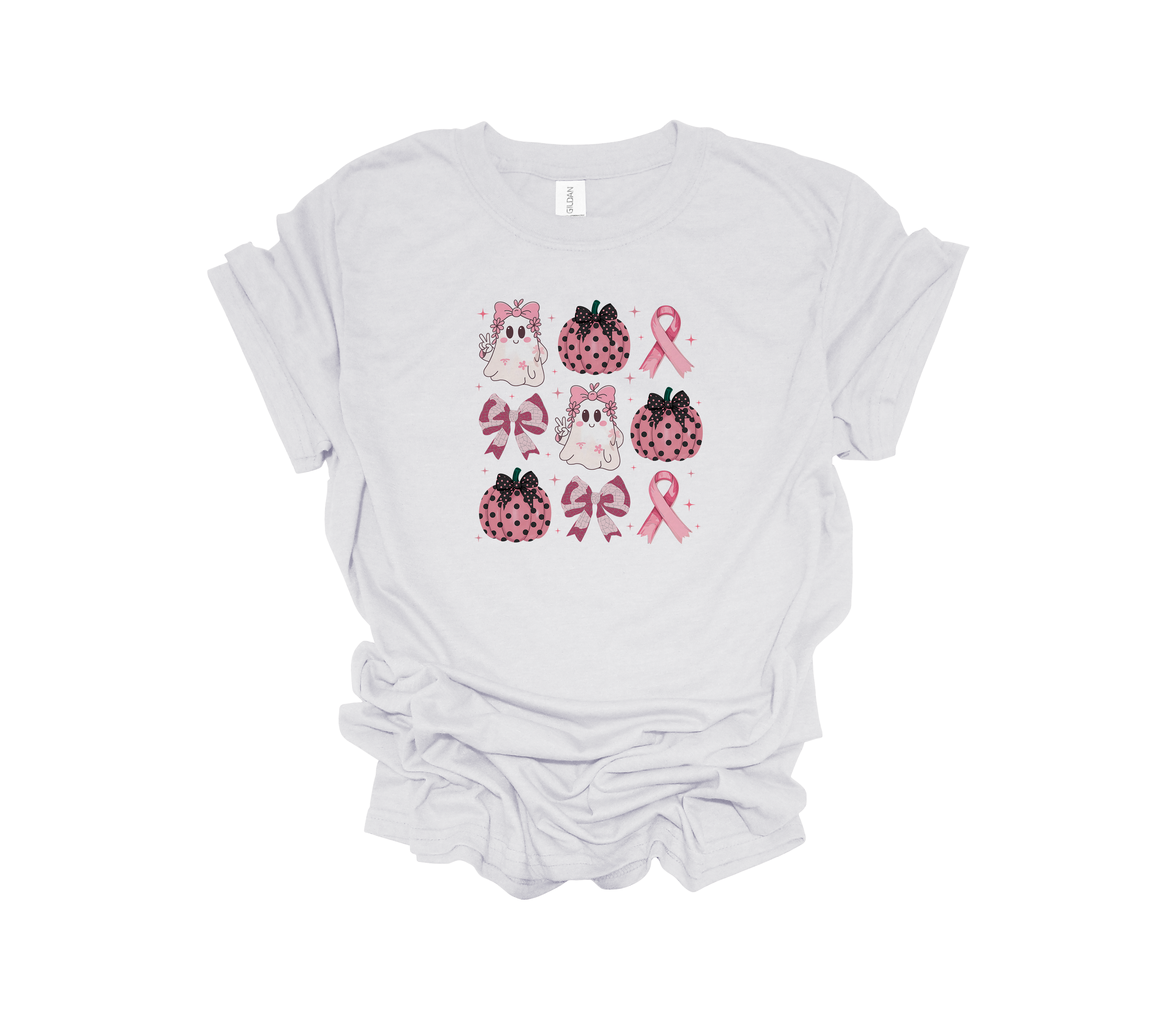 Pink Ghosts Bows and Pumpkins